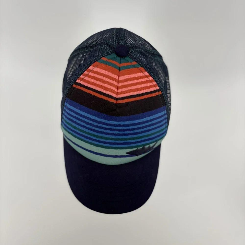 SHARK Youth Trucker Ballcap Multicolored Stripes/Blue Brim Adjustable Mesh Back
